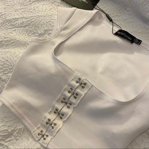 White corset hook crop top